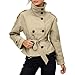 Generisch Trenchcoat Damen Kurz Zweireihig Jacke Mit Gürtel Kurzmantel Übergang Windjacke Leicht Mantel Trench Coat Einfarbig Jacken Stehkragen Herbstjacke Casual Übergangsjacke Büromantel