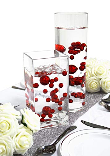 Evershine - Magical Vase Filler Beads - No Hole Assorted Size Pearl with Jelly Beads. (Red)