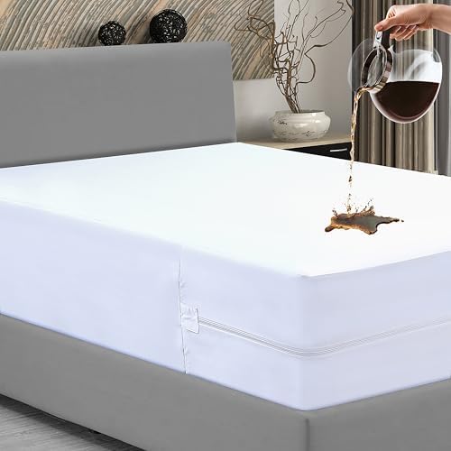 Bed Bug Mattress Protector, Anti Allergy Fully Zipped Waterproof Mattress Encasement with Zip dust mite mattress cover Double (137 x 190+30cm)