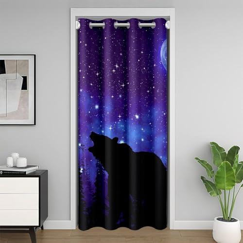 Homemissing Ours Rideau Occultant Rideaux Village Ours Rideau de Porte 106x203cm Extérieur Espace Rideaux Interieur Salon Chambre 3D Imprimer Espace Animaux...