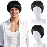 Tereshar Black Mushroom Wig for Men Women Costume Short Black Bowl Cut Wig with Bangs for Daily Party Halloween Cosplay Anime（Black）