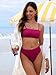 ANRABESS High Waisted Bikini Sets for Women Tummy Control 2 Piece Swimsuits Ribbed Textured Bathing Suits Beach Swimwear Purple Red Medium