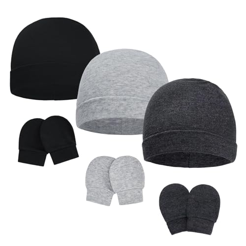 Image of Century Star Cotton Baby Hats and Mittens Unisex Infant Beanie Caps Baby Boys Grils Hats No Scratch Newborn Hospital Hat