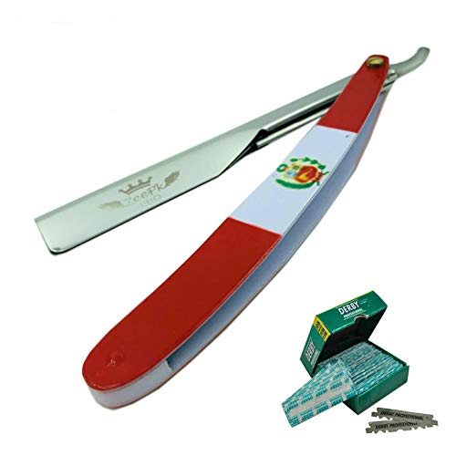 CUT THROAT PERU FLAG STRAIGHT SHAVING RAZOR RASOIR + 100 BLADES Professional Classic Straight Edge Barber Razor