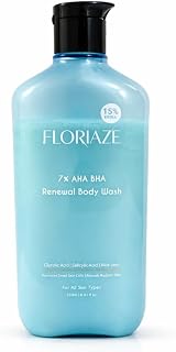 FLORIAZE AHA + BHA Body Wash with Glycolic Acid (5%), Salicylic Acid (2%) & Aloe Vera – Exfoliating & Cleansing Body Wash... Price In India