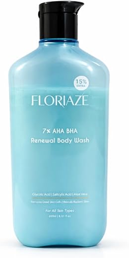 FLORIAZE AHA + BHA Body Wash with Glycolic Acid (5%), Salicylic Acid (2%) &amp; Aloe Vera – Exfoliating &amp; Cleansing Body Wash...
