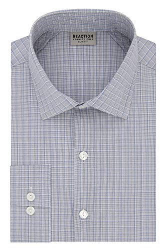 Kenneth Cole REACTION Men's Dress Shirt Slim Fit Technicole Stretch Check, Blue/Multi, 15.5