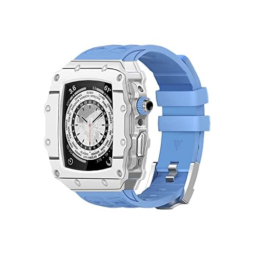 VELORE Kit de modificação de fibra de carbono pulseira para Apple Watch Band 45mm 44mm pulseira de borracha para iWatch 8 7 SE 6 5 4 Kit de modificação cinto (cor: branco azul, tamanho: 44MM)