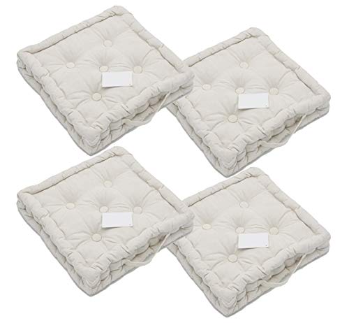 LEYENDAS Set de 4 Cojines, Cojines para Silla de 40 x 40 x 8 cm para Interior y Exterior de 100% algodón cojín Acolchado/cojín para el Suelo (Blanco, 4)
