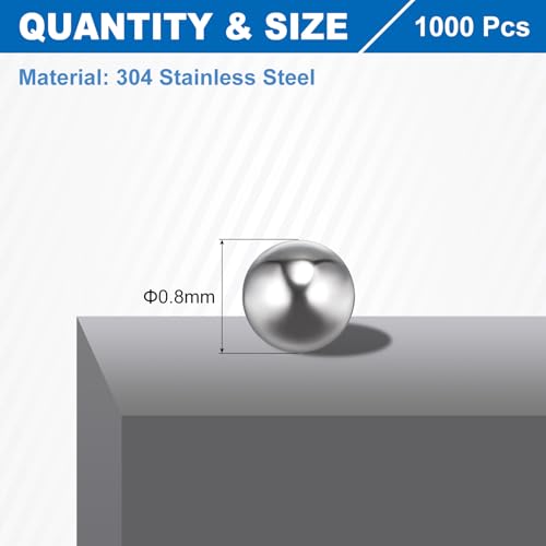 QUARKZMAN 1000 Stück Kugellager Stahlkugeln, 0.8mm Kugellager Kugeln 304 Edelstahl Edelstahlkugeln G100 Präzisions Metallkugeln Lager Stahlkugeln für Lager Fahrräder