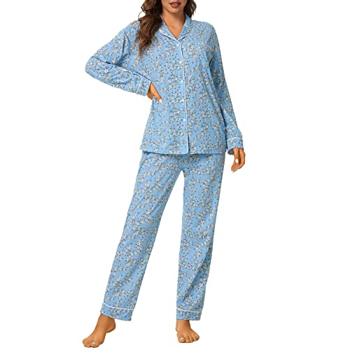 Image of Tugege Pajamas Set Long Sleeve Sleepwear Womens Button Down Nightwear Pj Sets
