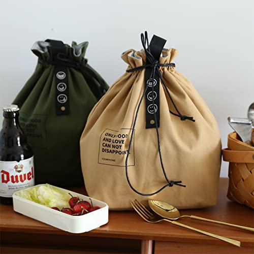 Xinshun Canvas Drawstring Lunch Bag Insulated Lunch Tote Japanese Style Bento Tote Bag Reusable Lunch Bag Insulated Handbag Tote Bag With Handle And Drawstring Closure For Women Work Picnic Or Travel thumb #5