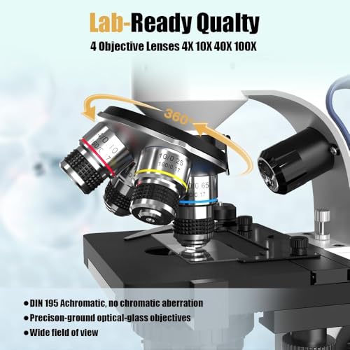 Image of Lab Monocular Compound Microscope with 7'' LCD Screen, 40X-2500X Magnification Microscope for Adults, Dual Illumination, Built-in 5MP Camera, Dual Mechanical Stage for Lab School Farm (Black)