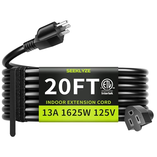 16/3 Black 20 FT Extension Cord, Indoor Extension Cord for Laptops, Coffee Makers, Office Home...