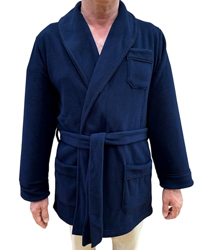 SGARLATA HOME Peignoir court pour homme en polaire col châle classique art. Giacomo, bleu, XXXXL