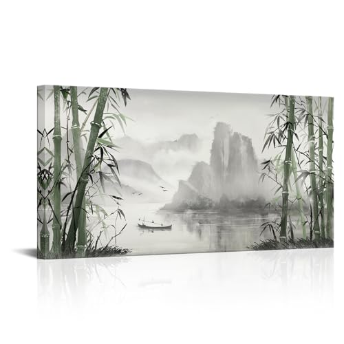 Biuteawal Black and White Nature Landscape Wall Art Green Bamboo