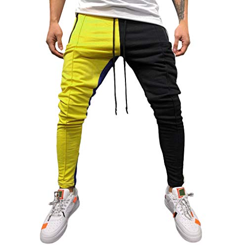 MYNKYLL Calça de moletom masculina fashion casual sólida solta patchwork cor calça jogger gorro chin