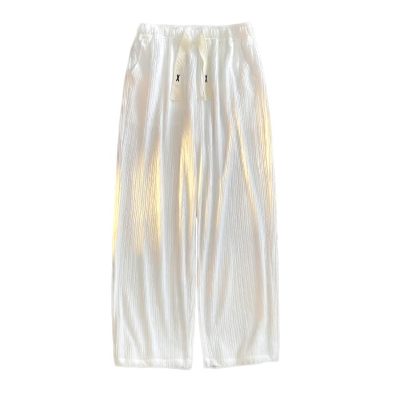 CJQJPNZ Summer Japanese Streetwear Wide Leg Pleated Pants for Men - Ice Silk Trousers3