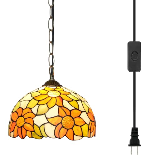 Lámparas colgantes Tiffany Lámparas colgantes de vidrio tintado con girasoles amarillos de Lámparas colgantes de estilo vintage para decoración del hogar, isla de cocina, comedor, pasillo, bar