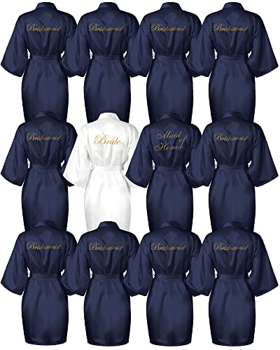 Jecery 12 Pcs Bridesmaid Robes Bride Kimono for Wedding Day Satin Embroidered Bridal Party Robes