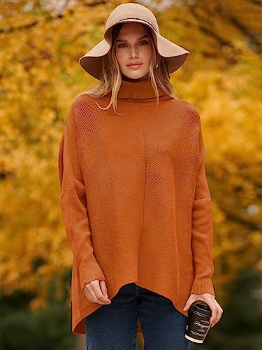 Image of ANRABESS Womens Casual Fall Sweater Turtleneck High Neck Batwing Sleeve Oversized Sweater Dress