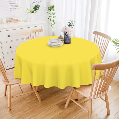 Image of Mulbozy 12 Pack Yellow Round Tablecloth, 84 Inches Plastic Table Cover, Premium Disposable Round Party Tablecloth for Restaurant Dinners, Wedding, Grad Party, Baby Shower, Outdoor Camping
