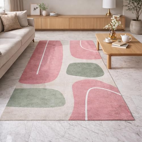 Tapis abstrait moderne rose vert beige blanc tapis chambre et séjour - 2
