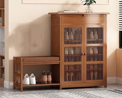 Organiseur de chaussures pour entrée en bois avec banc de rangement intégré