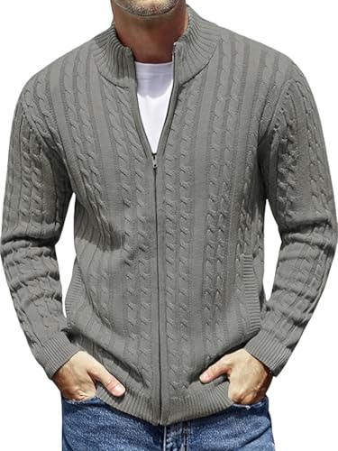 Image of TYSORT Men's Cotton Full Sleeve High Neck Full Zipper Sweater for Men, Cable Knitted Cardigan for Men