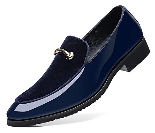 Santimon Mens Slip On Loafers Smoking Slipper Gold Buckle Moccasins Moccasins Casual Formal Business Wedding Shoes