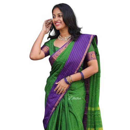 Image of Narayanpet Pure Cotton Avani Border Saree for Women with Running Blouse | Tassels | Traditional Woven Solid Design | Handloom Weave