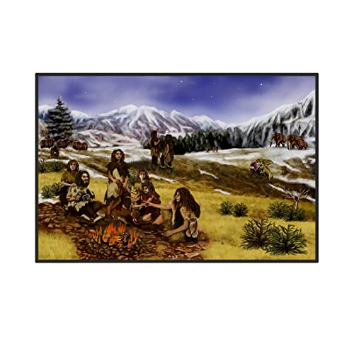 Ridi Leeok Neanderthals Prehistoric Mountains Wall Art Decorative Paintings Posters Printed Artwork (Framed-Ready To Hang,24X36Inch) #TOP2
