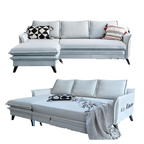 MIUFORM Ecksofa mit Schlaffunktion und Bettkasten | Charming Charlie Wohnlandschaft Mit Schlaffunktion Couch Schlafcouch Wohnzimmer Gästezimmer | Holzlfüße Boho-Stil (Hellgrau, Links ausgerichtet)