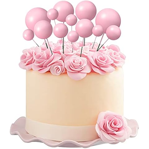 30 Pieces Cake Toppers 5 Sizes Foam Ball Cake Picks Cake Decorations Pink Color Mini Balloons Stick Cake Cupcake Toppers for Baby Shower Girl Birthday Party Supplies (Size1.5-4Cm) Cover