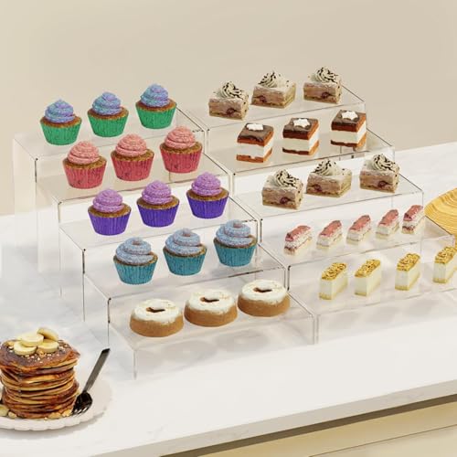 Miniatura 6 de Kaheign 8 Piezas Grandes Elevadores De Exhibición Acrílicos, 2 Juego 4 Niveles Estante Organizador Transparente Soporte De Sobremesa Para Perfumes Cupcakes Figuras Postres Cosméticos Crema Joyería