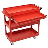 Rollender Werkzeugwagen mit 3-Etagen Trolley für Auto-Reparaturfabrik, Werkstatt-Rollwagen mit Abschließbare Schublade, Transportwagen für Werkstätten, Garagen, Lagerhäuser