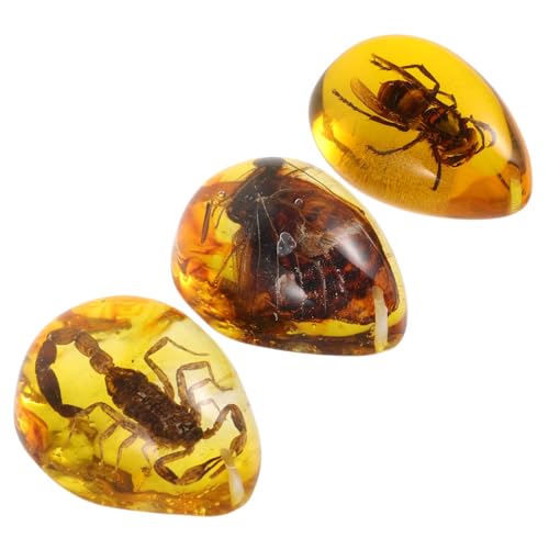 VICASKY 3pcs Amber Specimen Decorative Amber Crafts Insect Amber Decor for DIY Crafting Insect Amber Pendant Insect Specimen Pendants Amber Insect Specimen Amber Resin