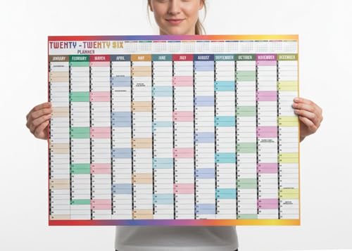 2026 Year Wall Planner A2 Uk Wall Calendar Yearly Planner Large Jan To Dec Full Year Planning Chart Student Family Home School Office Work Study Annual Poster Multi 42 x 59.4 cm (1Pc)(Folded)