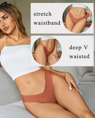 Image of FINETOO Seamless Thongs for Women Sexy No Show Panties Invisible V-waisted Stretch Lingerie Underwear 6 Pack