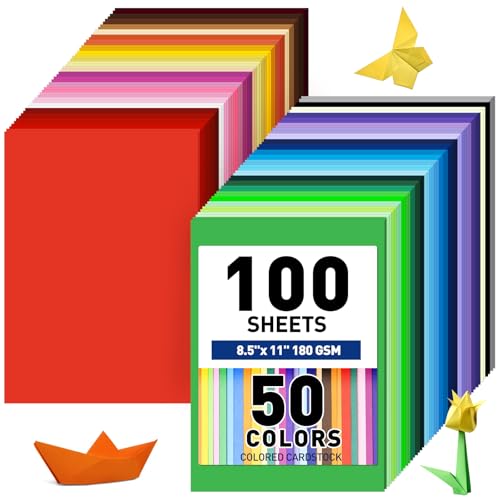 MAXECHO 8.5 X 11 Colored Cardstock Bulk 100 Assorted Sheets in 50 Colors Construction Paper Card Stock Printer Paper for DIY Crafts Party Decorations Cricut 180 GSM/65 LB