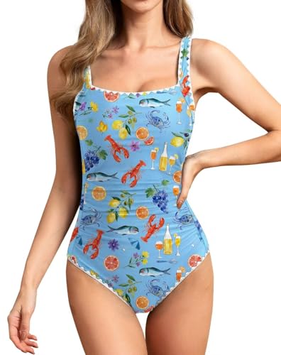 Image of Upopby Women's Vintage Padded Push up One Piece Swimsuits Tummy Control Bathing Suits Plus Size Swimwear