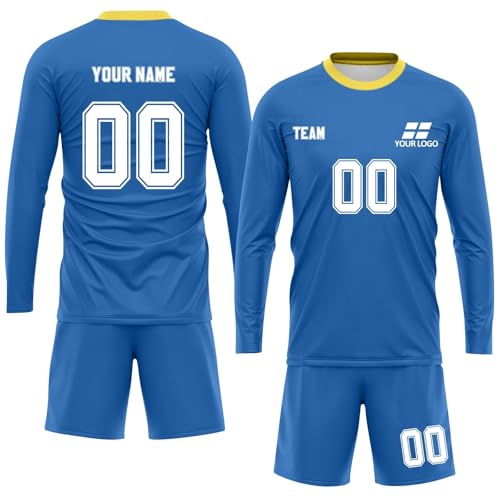 Camiseta de fútbol bordada personalizada para niños y niñas 2025 para hombre, camiseta de entrenamiento juvenil, traje de fútbol, conjunto de pantalones cortos, regalo para fanáticos, azul, L