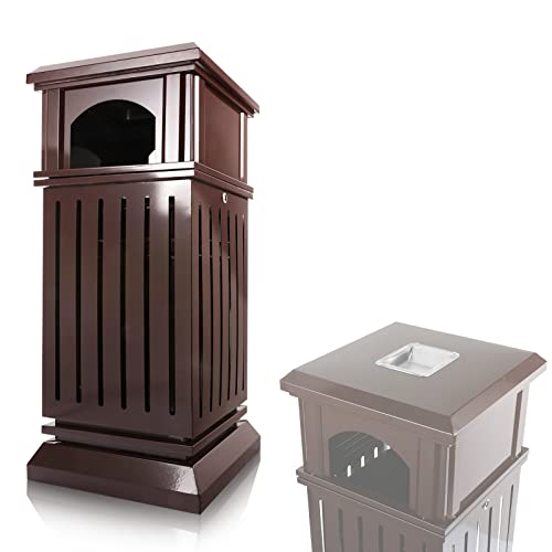 Ironwalls Commercial Trash Can, Brown Indoor Outdoor Garbage Can With Lockable Lid, Removable Inner Barrel, Rectangular Waste Bin Container Trash Receptacle For Patio, Park, Plaza #TOP12
