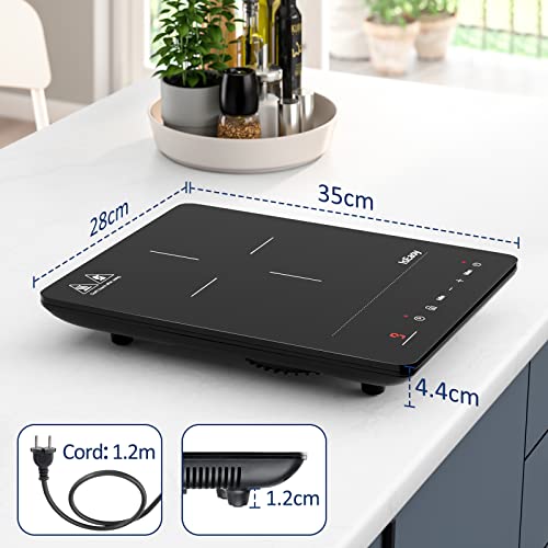 Placa de inducción IsEasy en una cocina con medidas de 35cm x 28cm x 4.4cm y cable de 1.2m