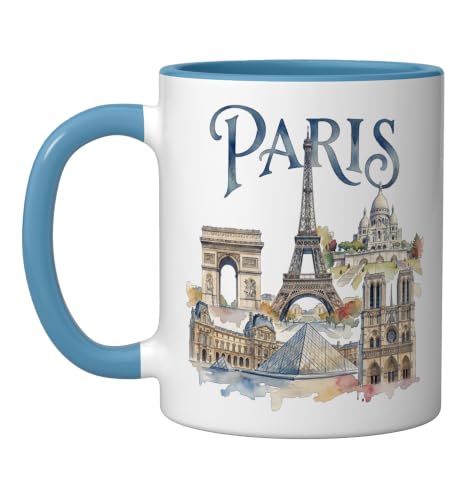 Paris France Landmarks Watercolor Ceramic Mug, Blue/White, 11oz by Utopia Sport France Shop - Used condition - US$13.56