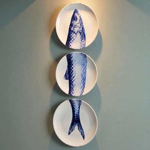 Hicarer 3 Pcs Fish Plate Wall Decor Blue White Sea