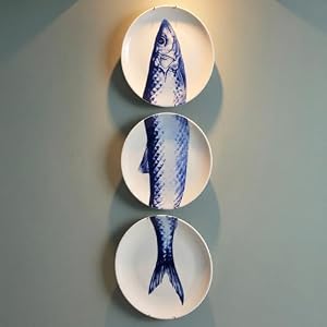 Hicarer 3 Pcs Wall Plates Decor Coastal Blue White Ceramic Fish Wall Art