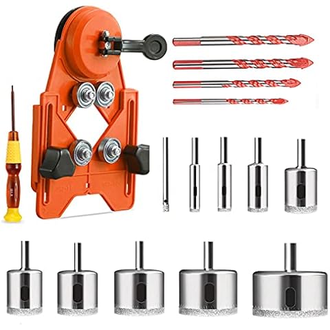 EDIONS 16 PCS Diamond Drill Bit Set, Hollow Drill Hole Saw Set with Drill Guide from 6mm-50mm and 4 PCS Triangle Drill Bits Set for Tile Glass Ceramic Brick for Glass, Porcelain, Marble, Tile, Wood Cover