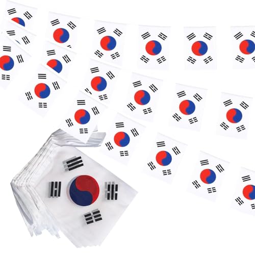 Image of South Korea Flags Korean String Flag Banners for Patriotic Events Independence Day Sports Bars Inside Outside Decorations 33 Feet 30 Flags