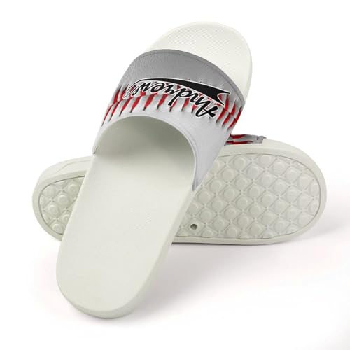 Custom Sports Slides Personalized Slippers - Baseball Sandals Quick Drying Softball Slippers Indoor Outdoor,Gifts for Men Youth Boy (White,Style 52)4